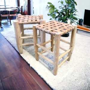 Accent Small Square Rattan <b>Chair</b> with Wood Ottoman Bone Inlay Console for Kitchen <b>Makeup</b> Desk Living Room Entry Outdoor Use - Product Image 5