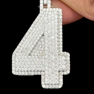 Pendentif personnalisé en moissanite, numéro, coupe ronde brillante VVS, argent 925, glacé, hip hop, unisexe - Product Image 3