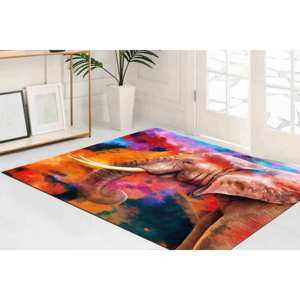 Alfombra con Diseño de Elefante: Arte Africano Colorido, Alfombra Antideslizante, con Pelo Suave - Product Image 3