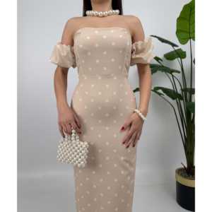 Vestido de Crepé con Mangas Abullonadas de Puntos y Cintura Natural, Diseño Transpirable 2076 - Product Image 5