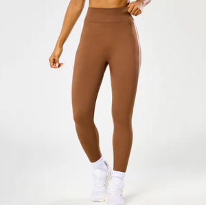 Women's Custom Logo <b>Cropped</b> Fitness Yoga Pants High Waist Striped Spandex Nylon <b>Leggings</b> with Elastic Waist Closure - Product Image 6