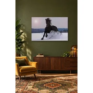 Impression sur toile de Fida Black Horse galopant sur une prairie enneigée - Product Image 4