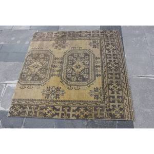 Classic Brown Beige Wool <b>Rug</b> 3.9 X 3.9 ft Turkish Style Patchwork Rectangle Latex Backed for Living Room Bedside Teen's <b>Space</b> - Product Image 4