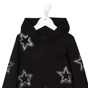 Heavyweight Cotton Fleece Cropped Pullover Hoodie Rhinestone <b>Star</b> Pattern Vintage Streetwear Eco-Friendly Breathable Winter - Product Image 4