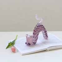Sculptures de chats en verre soufflé à la main Bixuan, figurines félines étirées, queues courbées, motifs artistiques, décoration d'intérieur