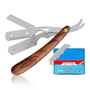 Mango de madera rosa con cuchilla pulida, maquinilla de afeitar recta para hombres, maquinilla de afeitar profesional de peluquero con 100 hoja de un solo borde, mango de madera - Product Image 1