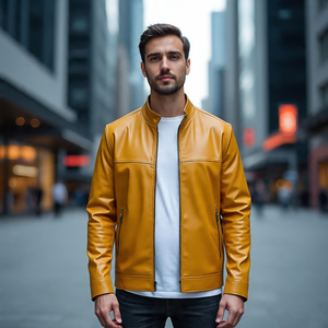 เสื้อโค้ทหนังแท้สำหรับผู้ชาย, เสื้อโค้ทหนังวัวแท้ติดซิปปกตั้งไซส์ใหญ่พิเศษเสื้อโค้ทขี่มอเตอร์ไซค์ - Product Image 1