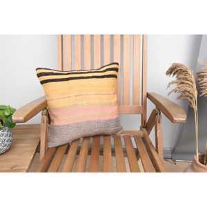Oreiller en laine Kilim beige de luxe 16x16 pouces tissé oreiller moelleux à imprimé floral vintage pour la literie ou le sol - Product Image 1