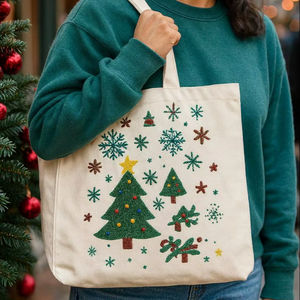 Sacs fourre-tout en toile personnalisés de qualité export, nouveau style, couleur verte, avec motif de perles de Noël, pour femme, pour la plage et les fêtes - Product Image 1