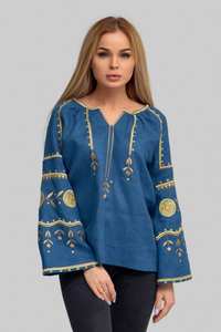 Eco-Friendly Long-Lasting V-Neck Night Club Wear <b>Top</b> for Girls Ukrainian Women with Wide Embroidered Sleeves Designer Blouse - Product Image 2