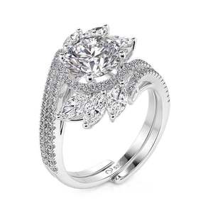 Jeulia Trendy Brass Claw Inlay Round Halo Engagement <b>Ring</b> <b>Set</b> for Children - Product Image 2