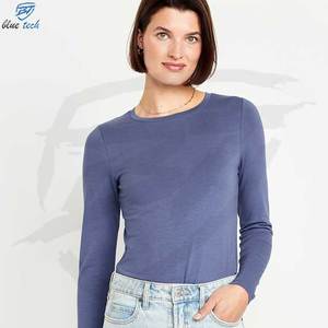 Moda personalizada para mujer 100% camisetas de algodón de gran tamaño Casual Camisetas cuello redondo con mangas largas completas - Product Image 6