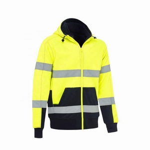 Mens Hi Vis Safety Fleece Hoodie Two Tone Fluorescent <b>Zip</b> up Sweatshirt Reflective Printing Workwear Custom Logo - Product Image 4