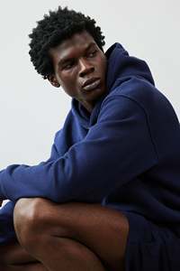 Veste d'hiver légère à manches longues bleu marine pour homme coupe ample sweat à capuche avec cordon de serrage col montant doublure en jersey poches latérales kangourou - Product Image 5