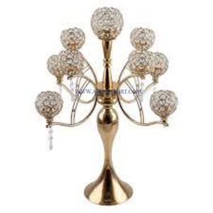3 Arms Table Decoration Large Size Gold Polished Metal and Crystal Stylish <b>Candelabra</b> Best Quality Unique <b>Candelabra</b> in India - Product Image 3