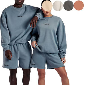 Ensemble de 2 shorts d'été en coton 100% pour homme, t-shirt surdimensionné à col rond avec logo personnalisé, short à cordon, streetwear, survêtement pour homme - Product Image 5