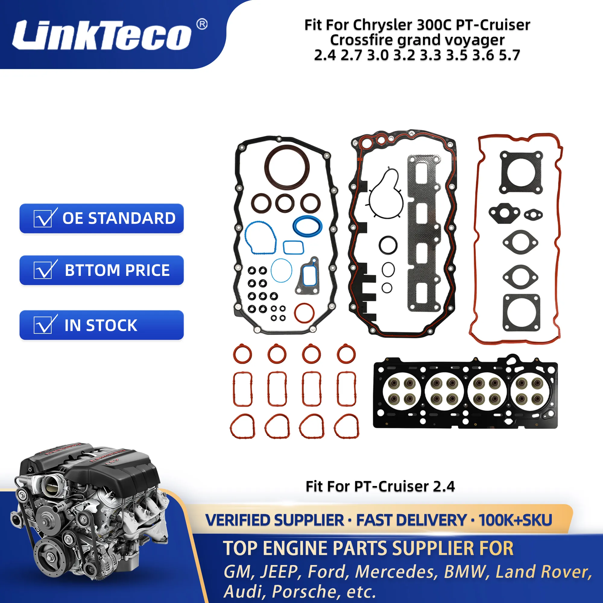 Linkteco Auto Motor Cilinderkop Pakkingen Voor Chrysler 300c Pt-Cruiser Crossfire Grand Voyager 2.4 2.7 3.0 3.2 3.3 3.5 3.6 5.7