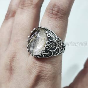 Grossiste Bague pour hommes Bague en argent sterling 925 avec quartz rutile doré naturel et pierre de naissance d'avril Bijoux vintage arabes - Product Image 2