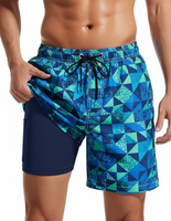 Pantalones cortos de tabla con estampado floral para hombre 2 en 1 de secado rápido, venta al por mayor, bañador de tela tejida con forro de compresión de cintura media, estilo callejero