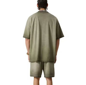 Ensembles de shorts lavés à l'acide de haute qualité pour hommes T-shirt et short sérigraphiés personnalisés pour l'été Ensemble 2 pièces Couleur contrastée - Product Image 2