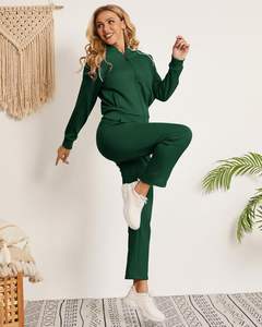 Survêtement de jogging zippé à manches longues pour femmes survêtement en toile deux pièces avec décoration de boutons tenues de pantalons longs - Product Image 6