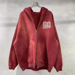 Sun Fade Acid Wash Hoodies Ropa de calle de gran tamaño Manga larga Cremallera Up Sudaderas con capucha lavadas con ácido con diseño serigrafiado - Product Image 2