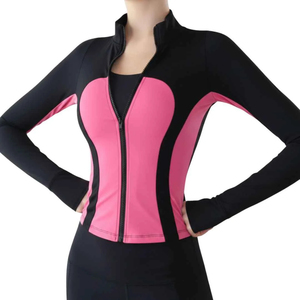 Women Color Blocked Yoga Jacket Full Sleeve <b>Mock</b> <b>Neck</b> Active Stretch Contrast Binding Zipper Front - Product Image 3