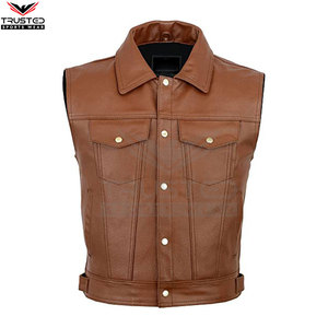 Precio de fábrica Cuello en V Diseño personalizado Hombres Chaleco de cuero Color sólido Cantidad a granel Hombres Chaleco de cuero - Product Image 2