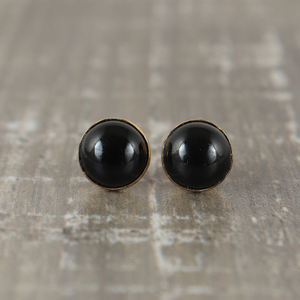 Handmade Gold Plated <b>Black</b> <b>Onyx</b> Stud <b>Earring</b> Simple Jewelry Design For Women Moms Anniversary Gift With Bezel Setting Wholesale - Product Image 3