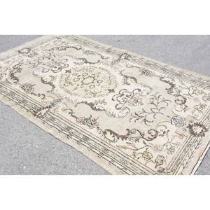 Alfombra de lana Vintage de 5,3x9 pies en clásico marrón Beige patrón geométrico rectángulo diseño de retazos viscosa Material PP respaldo de látex - Product Image 2