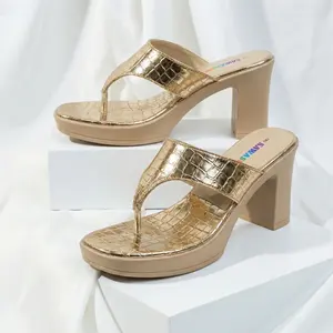 Gold Croc <b>Platforms</b> 546 G <b>Heeled</b> Sandals - Product Image 2