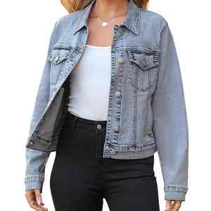 Chaqueta vaquera de otoño para mujer, patrón sólido, procesamiento de punto transpirable, bolsillo de licra, prendas de vestir exteriores informales, nueva chaqueta vaquera para mujer - Product Image 1