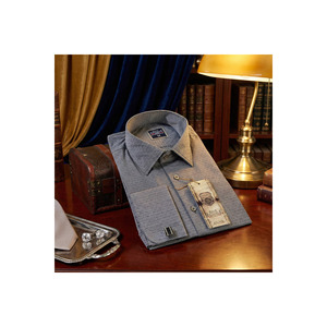 Chemise élégante à motif gris fumé, coupe ajustée, double revers français, anti-rides - Product Image 4