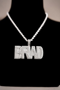 Mens custom <b>BRAD</b> letter pendant necklace in 925 silver with moissanite iced jewellery stylish urban fashion chain - Product Image 4