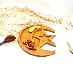 Plateaux de service en bois décoration Eid Mubarak vente chaude en bois Ramadan plateau lune support Table décoration fournitures - Product Image 1
