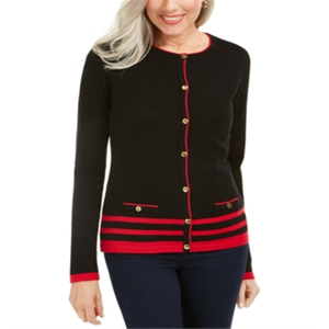 Maglione a Righe con Bottoni a Maniche Lunghe da Donna Karen Scott Nero Taglia Media - per l'Autunno - Product Image 4