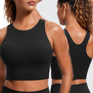 Sujetador de espalda cruzada recortada ajustada en color sólido, top de Yoga de secado rápido moderno y funcional para entrenamiento diario - Product Image 5