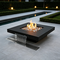 Table de foyer extérieur autoportante de luxe en acier inoxydable avec fonction aquatique pour patio moderne, jardin et bord de piscine
