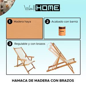 WELL HOME Amaca Relax Sunset con Braccioli 149x65x5 cm Finitura Non Verniciata Elegante Lettino Prendisole - Product Image 2