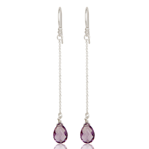 Pendiente de cadena de plata fina con piedras preciosas de amatista, venta al por mayor, fabricante de pendientes de plata fina de Ley 925, joyería de plata fina - Product Image 1