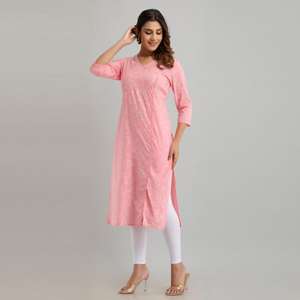 Vestidos de carrera Kurta rectos con estampado floral rosa para mujer (SHKUP1218) - Product Image 5