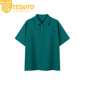 Camiseta de punto de manga corta 100% algodón para hombre Tessuto con cuello estampado por transferencia térmica, patrón liso y característica antipilling. - Product Image 2