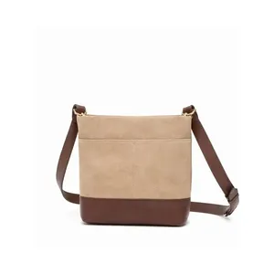 Wholesale Beige & Brown Suede Leather Bucket Bag - Product Image 3