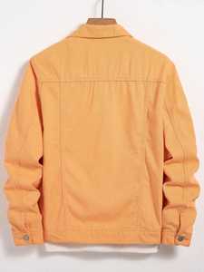 Giacca in Denim classica da uomo in stile arancione lavato con colletto con bavero alla moda Casual capispalla funzionale con bottone con tasche - Product Image 2