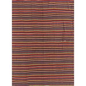 Tapis en laine tissé à la main Aalam, motif kilim rayé rouge et orange, viscose 3D pour couloir, chambre ou chevet, modèle PAEM-950 - Product Image 1