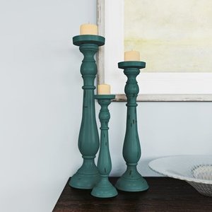 เชิงเทียนตั้งโต๊ะทำจากไม้3ชิ้นตกแต่งด้วยสีเขียวเหมาะสำหรับการตกแต่งห้องนั่งเล่นแสงไฟหรูหราสำหรับทุกพื้นที่ - Product Image 5