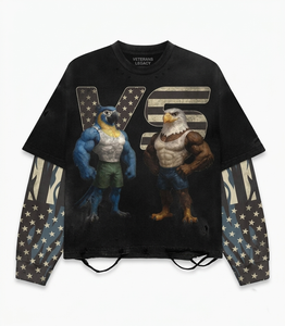 Camisa premium de algodón de doble capa de 240 GSM, negra, con paneles de manga con estrellas, gráfico vintage, logotipo personalizado, camisas de doble capa - Product Image 1