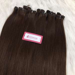 Extensiones de cabello humano sin procesar de onda profunda recta teñida doble de alta calidad con Clip de trama plana Remy virgen marrón oscuro - Product Image 6