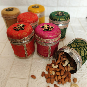 Boîte décorative Bhaji en acier inoxydable, cadeau de retour de mariage Ganesh Chaturthi Laddu Container,Shagun PujaFavor Indian Ceremony Dabba - Product Image 3