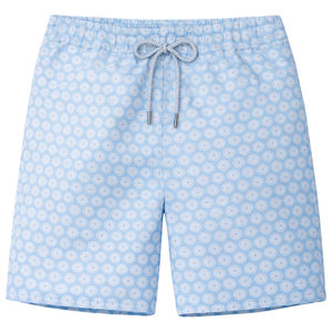 Shorts de Baño Reciclados para Hombre, Color Azul Claro con Estampado de Coral, Secado Rápido, con Cintura Elástica, Cordón y Bolsillos - Product Image 1